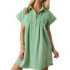 image:imageCHARTOU Women Button Front Denim Shirt Dress Cap Sleeve Collared Short Jean Dress with PocketsGreen