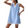 image:imageCHARTOU Women Causal Loose Fit Tennis Golf Mini Dress Summer Sleeveless Tunic Shirt Dress with PocketsBlue