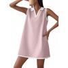 image:imageCHARTOU Women Causal Loose Fit Tennis Golf Mini Dress Summer Sleeveless Tunic Shirt Dress with PocketsPink