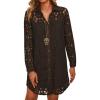 image:imageCHARTOU Women Floral Lace Eyelet Dress Summer Casual Loose Button Down Shirt Mini DressesBlack