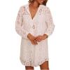image:imageCHARTOU Women Floral Lace Eyelet Dress Summer Casual Loose Button Down Shirt Mini DressesWhite
