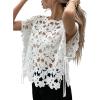 image:imageCHARTOU Women Floral Lace Summer Top Cap Short Sleeve Side Tie Mesh Tank Top Swimsuit Cover UpWhite