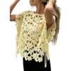 image:imageCHARTOU Women Floral Lace Summer Top Cap Short Sleeve Side Tie Mesh Tank Top Swimsuit Cover UpYellow