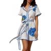 image:imageCHARTOU Womens Floral Linen Button Down Wrap Tie Knot Boho Beach Shirt Dress with BeltWhite