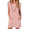 image:imageCHARTOU Womens Ruffle Sleeve Tshirt Jersey Dress Casual Shift Dress Loose Fit Crew Neck Beach Vacation Sundress with PocketsPink