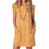 image:imageCHARTOU Womens Ruffle Sleeve Tshirt Jersey Dress Casual Shift Dress Loose Fit Crew Neck Beach Vacation Sundress with PocketsYellow