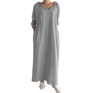 image:imageCHARTOU Lightweight Sweatshirt Maxi Dresses for Women Loose Fit Tee Shirt Long Shift DressGrey