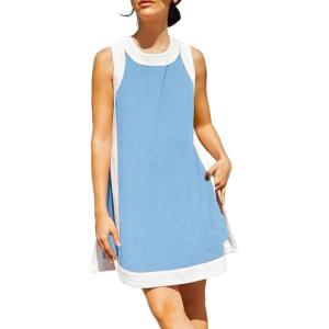 image:imageCHARTOU Women 2 Piece Color Block Short Sets Matching Sleeveless Pullover Tops Cute Dress Shorts OutfitsBlue
