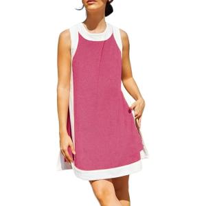 image:imageCHARTOU Women 2 Piece Color Block Short Sets Matching Sleeveless Pullover Tops Cute Dress Shorts OutfitsRose