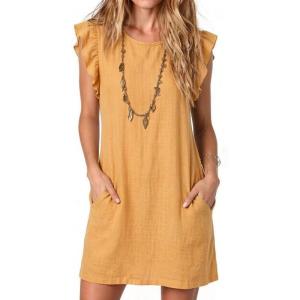 image:imageCHARTOU Womens Ruffle Sleeve Tshirt Jersey Dress Casual Shift Dress Loose Fit Crew Neck Beach Vacation Sundress with PocketsYellow