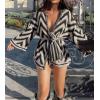 image:imageCHARTOU Women 2025 Fall Stripe Zig Zag Wrap Sweater Bell Long Sleeve Open Front Cardigan with BeltBlack
