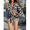 image:imageCHARTOU Women 2025 Fall Stripe Zig Zag Wrap Sweater Bell Long Sleeve Open Front Cardigan with BeltBlack