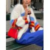 image:imageCHARTOU Women Chunky Knit Open Front Cardigan Sweater Stripes Lantern Sleeve Knit Tops Street WearWhite
