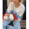 image:imageCHARTOU Women Chunky Knit Open Front Cardigan Sweater Stripes Lantern Sleeve Knit Tops Street WearWhite