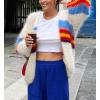 image:imageCHARTOU Women Chunky Knit Open Front Cardigan Sweater Stripes Lantern Sleeve Knit Tops Street WearWhite