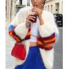 image:imageCHARTOU Women Chunky Knit Open Front Cardigan Sweater Stripes Lantern Sleeve Knit Tops Street WearWhite