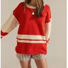 image:imageCHARTOU Women Color Block Knit Pullover Sweater Fall Winter Oversized Contrast Stripes Long Sleeve Jumper TopsRed