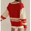 image:imageCHARTOU Women Color Block Knit Pullover Sweater Fall Winter Oversized Contrast Stripes Long Sleeve Jumper TopsRed