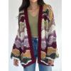 image:imageCHARTOU Women Color Block Stripes Sweater Cardigan Fall Oversized Open Front Long Sleeve Knit Outwear CoatWine Red