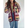 image:imageCHARTOU Women Color Block Stripes Sweater Cardigan Fall Oversized Open Front Long Sleeve Knit Outwear CoatWine Red