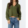 image:imageCHARTOU Women Crop Pullover Sweater Half Zipper Oversized Polo Collar Short Sweater TopsGreen