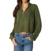 image:imageCHARTOU Women Crop Pullover Sweater Half Zipper Oversized Polo Collar Short Sweater TopsGreen