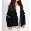 image:imageCHARTOU Women Oversized Color Block Open Front Cardigan Sweater Fall Winter Sweater TopsBlack