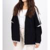 image:imageCHARTOU Women Oversized Color Block Open Front Cardigan Sweater Fall Winter Sweater TopsBlack