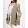 image:imageCHARTOU Women Oversized Color Block Open Front Cardigan Sweater Fall Winter Sweater TopsGreen