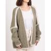 image:imageCHARTOU Women Oversized Color Block Open Front Cardigan Sweater Fall Winter Sweater TopsGreen