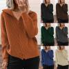 image:imageCHARTOU Women Zip Up Cardigan Coat Rib Lapel Collar Rib Knitted Sweater Jacket OuterwearCaramel