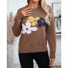 image:imageCHARTOU Womens Oversized Knit Sweater Fall Fashion Floral Pullover Tops Cute Crewneck JumperBrown