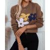 image:imageCHARTOU Womens Oversized Knit Sweater Fall Fashion Floral Pullover Tops Cute Crewneck JumperBrown