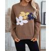 image:imageCHARTOU Womens Oversized Knit Sweater Fall Fashion Floral Pullover Tops Cute Crewneck JumperBrown