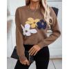 image:imageCHARTOU Womens Oversized Knit Sweater Fall Fashion Floral Pullover Tops Cute Crewneck JumperBrown