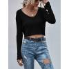 image:imageCHARTOU Womens Sexy Sheer v Neck Long Sleeve Cropped Sweater Pullover JumperBlack