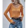 image:imageCHARTOU Womens Sexy Sheer v Neck Long Sleeve Cropped Sweater Pullover JumperOrange