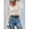 image:imageCHARTOU Womens Sexy Sheer v Neck Long Sleeve Cropped Sweater Pullover JumperWhite