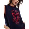 image:imageCHARTOU Y2k Cropped Sweater Vest Women Rib Knit Contrast Trim Sleeveless Pullover Crew Neck Loose Cute TopNavy