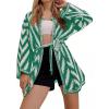 image:imageCHARTOU Women 2025 Fall Stripe Zig Zag Wrap Sweater Bell Long Sleeve Open Front Cardigan with BeltGreen