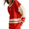 image:imageCHARTOU Women Color Block Knit Pullover Sweater Fall Winter Oversized Contrast Stripes Long Sleeve Jumper TopsRed