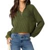 image:imageCHARTOU Women Crop Pullover Sweater Half Zipper Oversized Polo Collar Short Sweater TopsGreen
