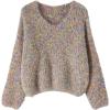 image:imageCHARTOU Women Multicolor Fluffy Knit Pullover Sweater Fall Winter Scroop Neck Long Sleeve Jumper TopsKhaki