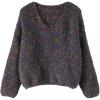 image:imageCHARTOU Women Multicolor Fluffy Knit Pullover Sweater Fall Winter Scroop Neck Long Sleeve Jumper TopsNavy