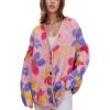 image:imageCHARTOU Women Oversized Cardigan Sweater Button Down v Neck Knit Floral Sweater TopsPink