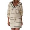 image:imageCHARTOU Women Sweater Skirt 2 Piece Outfits V Neck Contrast Pullover Sweaters Mini Pencil Skirt Lounge SetsApricot