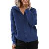 image:imageCHARTOU Women Zip Up Cardigan Coat Rib Lapel Collar Rib Knitted Sweater Jacket OuterwearBlue