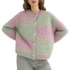 image:imageCHARTOU Womens Ombre Fuzzy Cropped Rib Knit Cardigan Sweaters for Women Color Block Fall Outwear Cute TopsPink Green