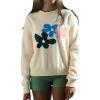 image:imageCHARTOU Womens Oversized Knit Sweater Fall Fashion Floral Pullover Tops Cute Crewneck JumperApricot