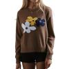 image:imageCHARTOU Womens Oversized Knit Sweater Fall Fashion Floral Pullover Tops Cute Crewneck JumperBrown
